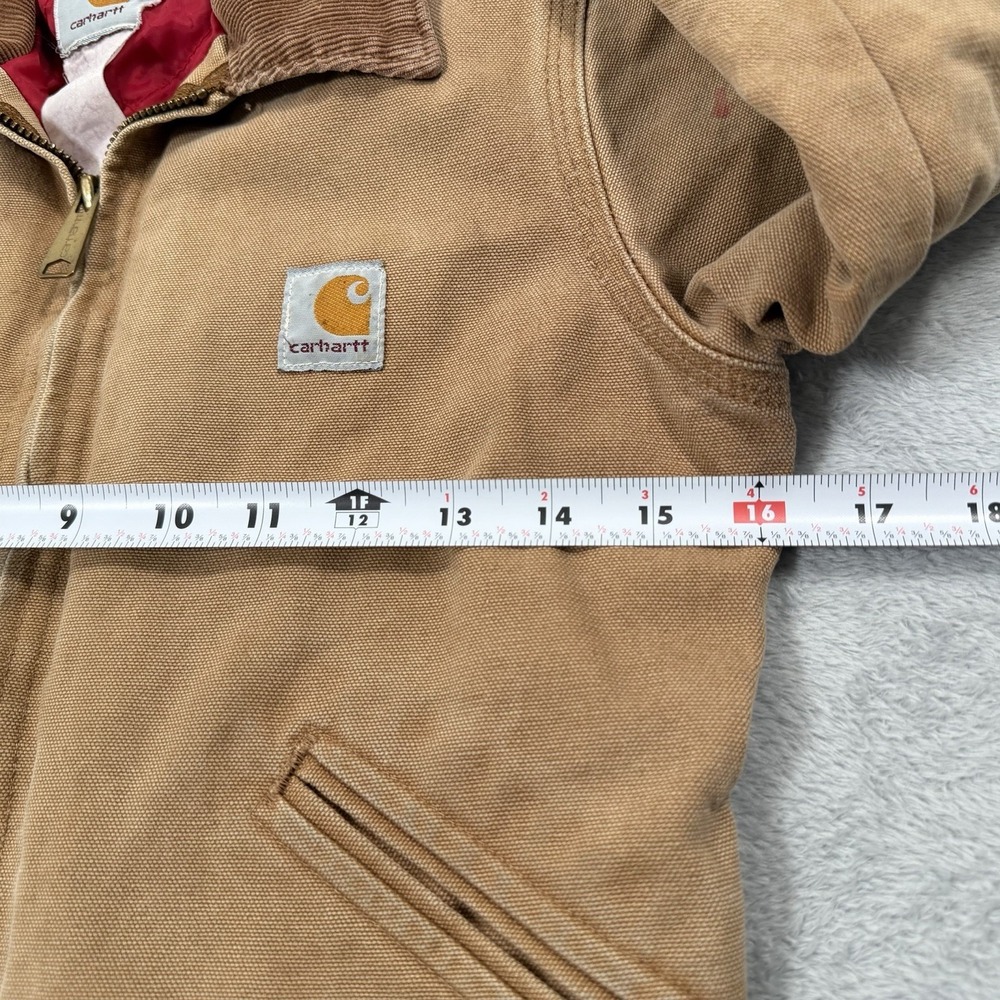 Vintage Carhartt Detroit Jacket Youth Boys 5Y Tan Quilted Red Lined Canvas 90s - Picture 10 of 11